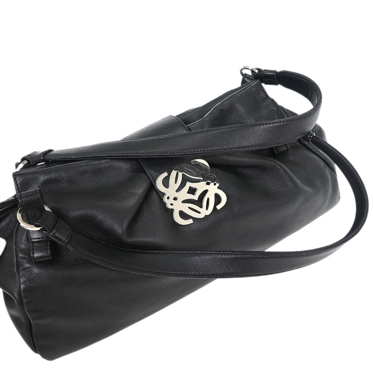 Loewe Black Leather Anagram Handbag