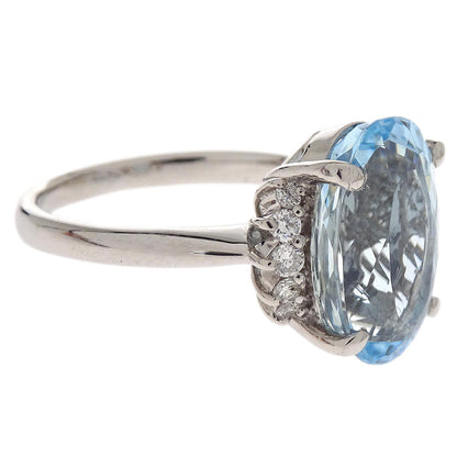 Ring Pt900 Silver Aquamarine Diamond #52