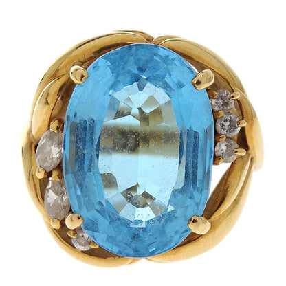 Ring 18K Blue Topaz Diamond Gold #48
