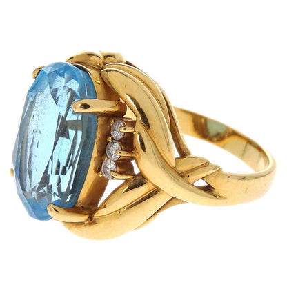 Ring 18K Blue Topaz Diamond Gold #48