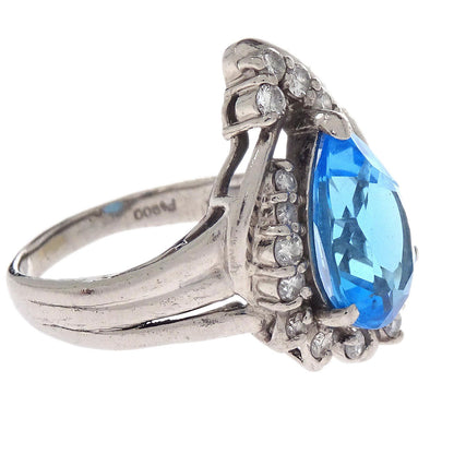 Ring Pt900 Blue Topaz Diamond #54