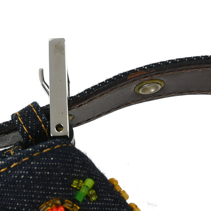 Fendi Navy Denim Beaded Baguette Handbag