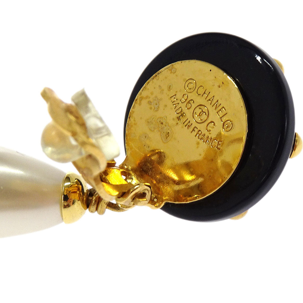 Chanel Costume Pearl Dangle Earrings Clip-On 96C