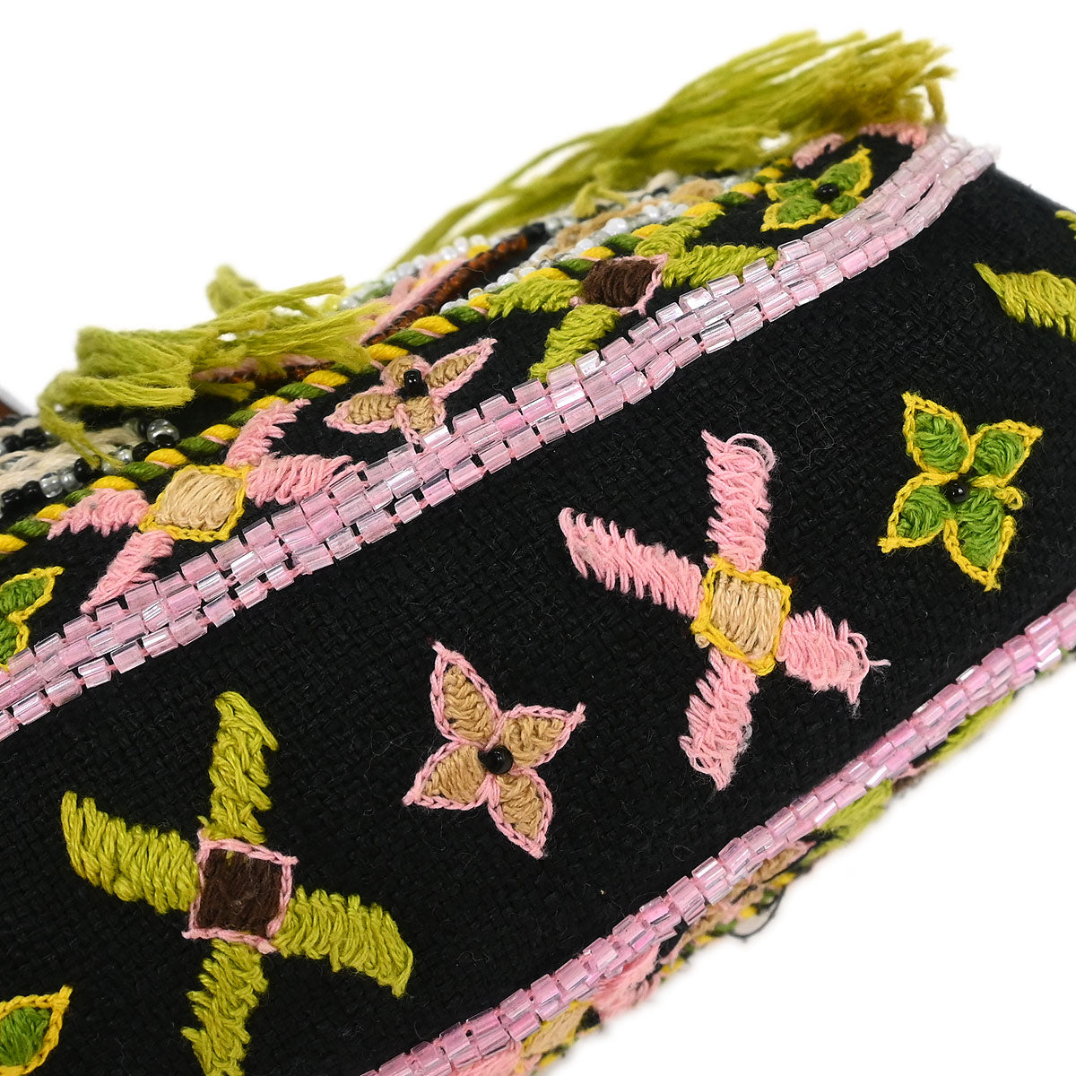 Fendi * Black Lizard Cotton Beaded Baguette Handbag