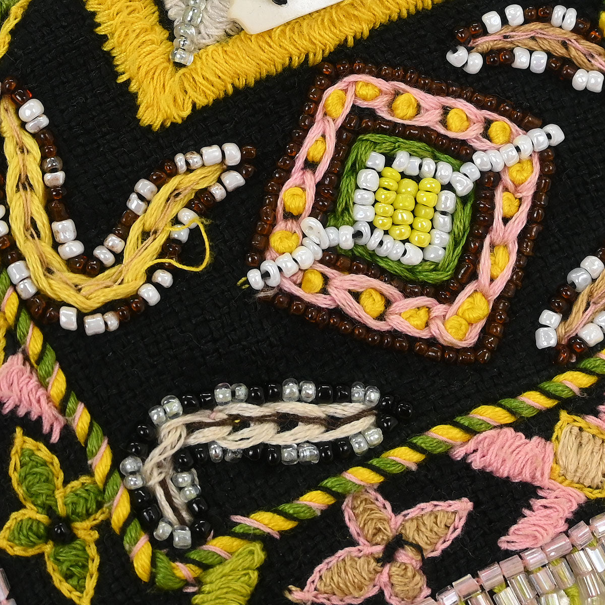 Fendi * Black Lizard Cotton Beaded Baguette Handbag