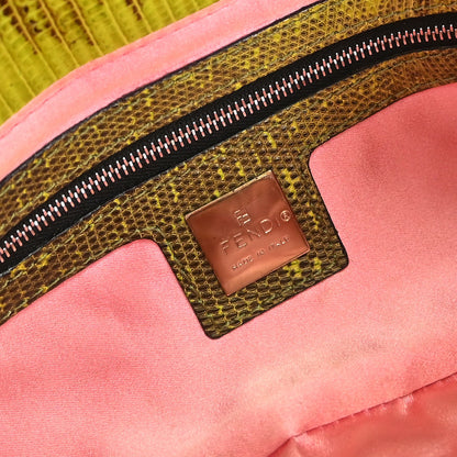 Fendi * Black Lizard Cotton Beaded Baguette Handbag