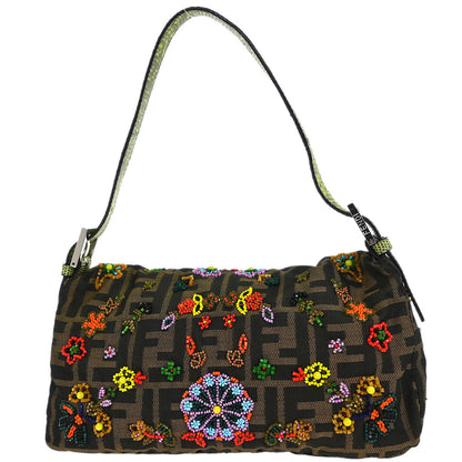 Fendi * Brown Lizard Canvas Zucca Baguette Handbag