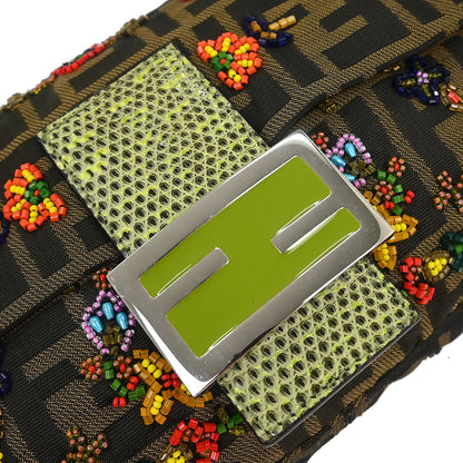 Fendi * Brown Lizard Canvas Zucca Baguette Handbag