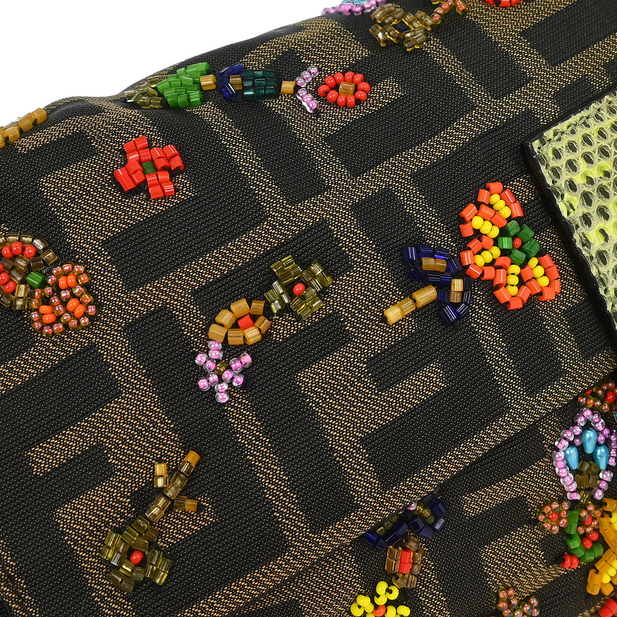 Fendi * Brown Lizard Canvas Zucca Baguette Handbag