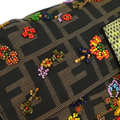 Fendi * Brown Lizard Canvas Zucca Baguette Handbag