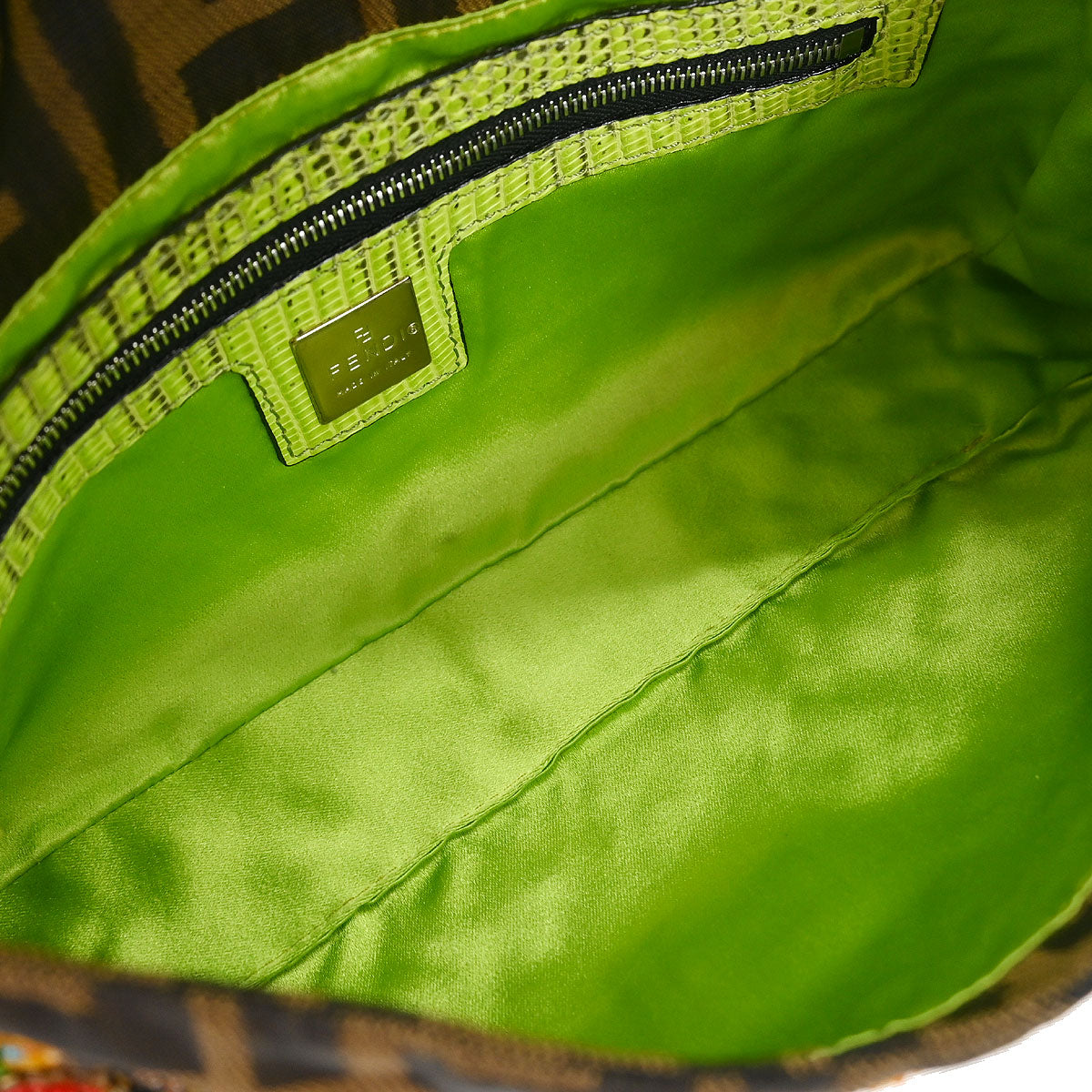 Fendi * Brown Lizard Canvas Zucca Baguette Handbag