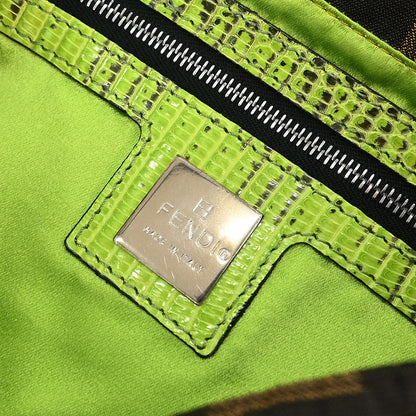 Fendi * Brown Lizard Canvas Zucca Baguette Handbag