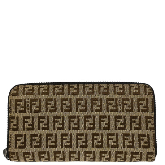 Fendi Beige Zucchino Zip Around Wallet