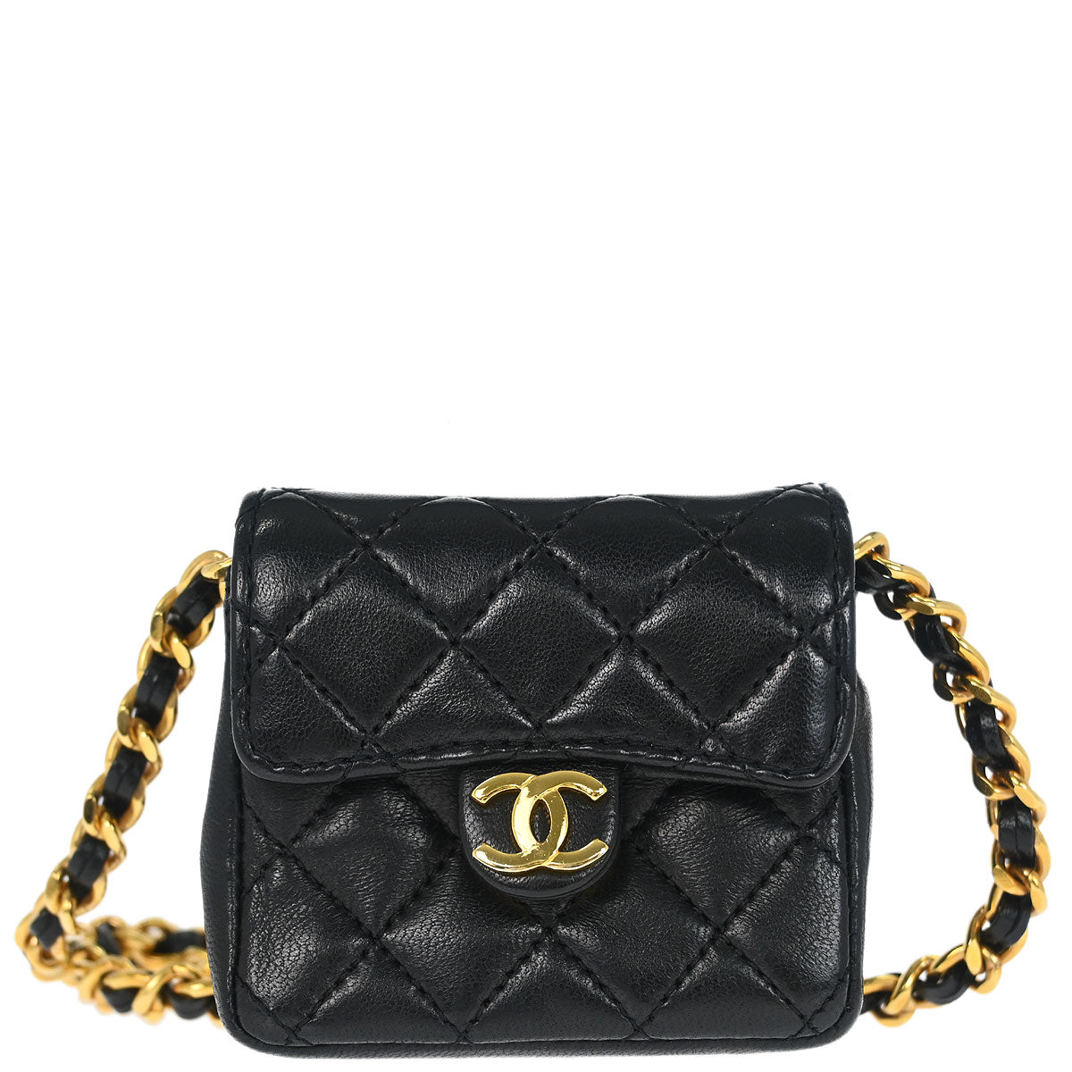 Chanel 1989-1991 Black Lambskin Micro Classic Flap Shoulder Bag Pochette