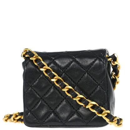 Chanel 1989-1991 Black Lambskin Micro Classic Flap Shoulder Bag Pochette