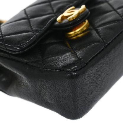 Chanel 1989-1991 Black Lambskin Micro Classic Flap Shoulder Bag Pochette