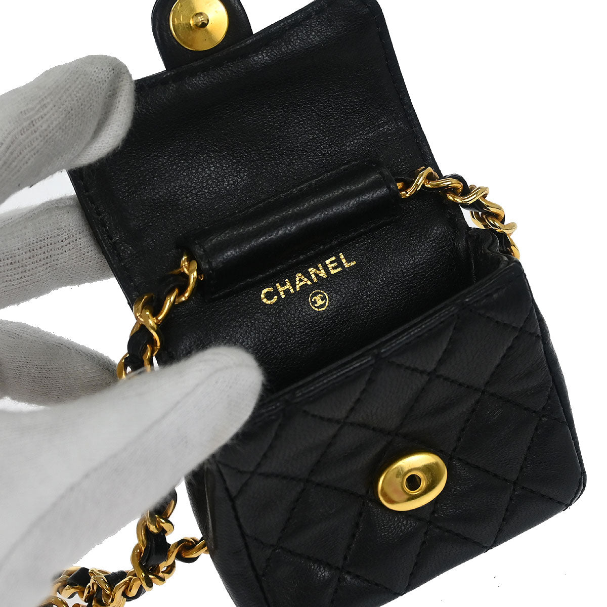 Chanel 1989-1991 Black Lambskin Micro Classic Flap Shoulder Bag Pochette