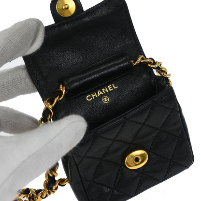 Chanel 1989-1991 Black Lambskin Micro Classic Flap Shoulder Bag Pochette