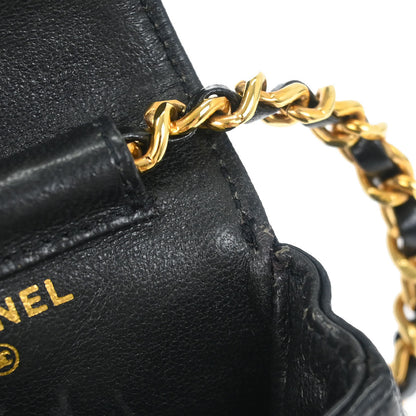 Chanel 1989-1991 Black Lambskin Micro Classic Flap Shoulder Bag Pochette