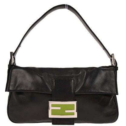 Fendi Black Leather Baguette Handbag