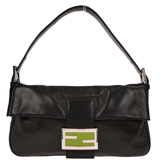 Fendi Black Leather Baguette Handbag