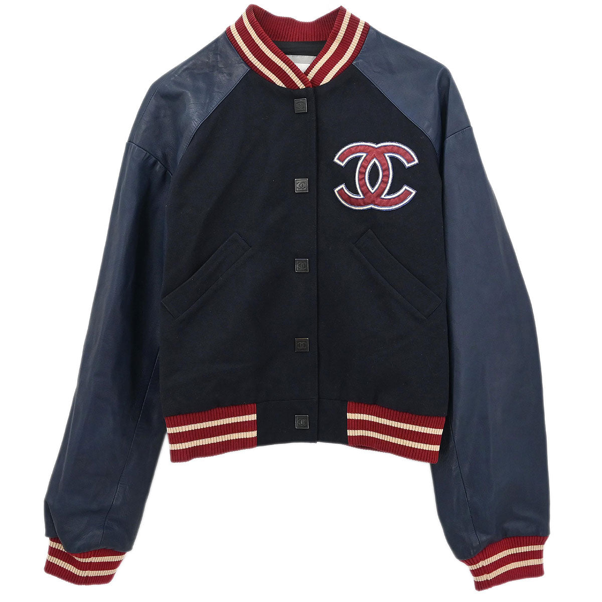 Chanel 2004 Sport Line Spring Letterman Bomber Jacket Navy #36