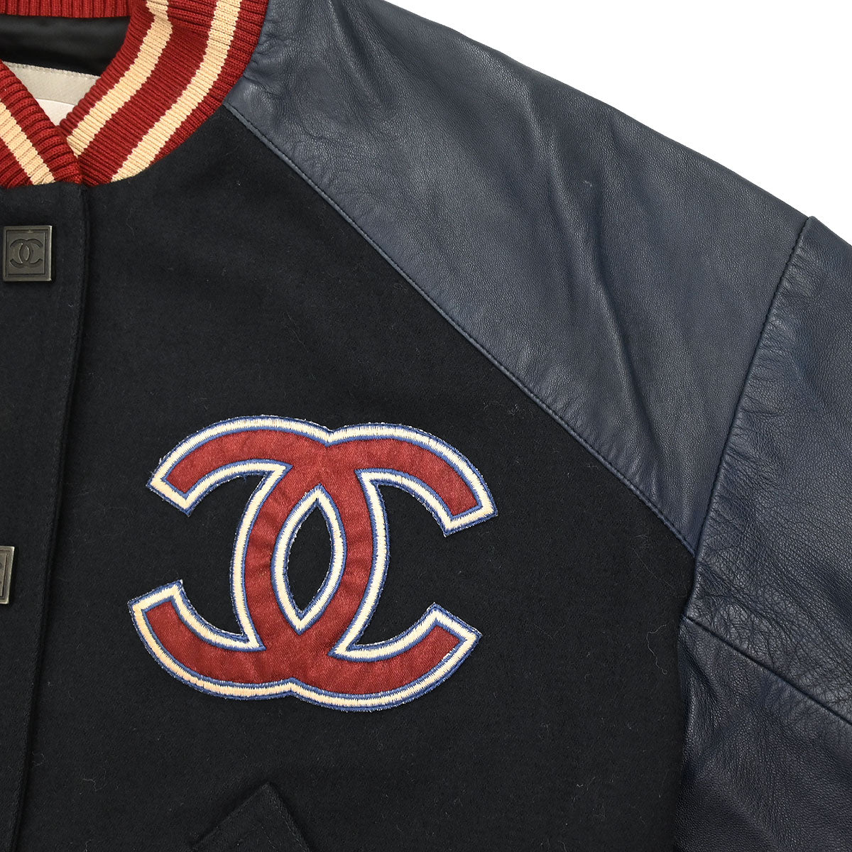 Chanel 2004 Sport Line Spring Letterman Bomber Jacket Navy #36