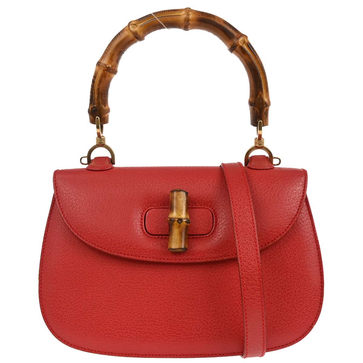 Gucci Red Pigskin Bamboo 2way Shoulder Handbag
