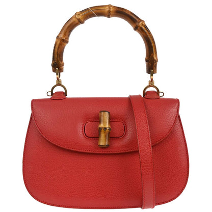 Gucci Red Pigskin Bamboo 2way Shoulder Handbag