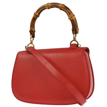 Gucci Red Pigskin Bamboo 2way Shoulder Handbag