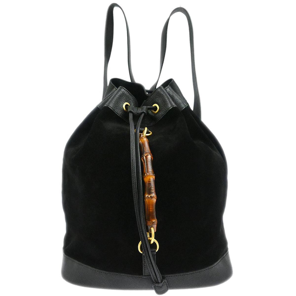 Gucci Black Suede Bamboo Backpack