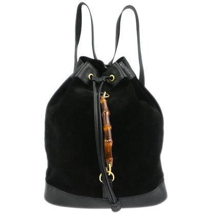 Gucci Black Suede Bamboo Backpack