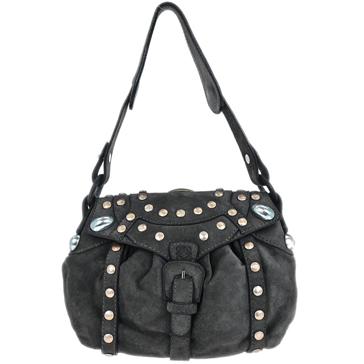 Loewe Gray Suede Studded Shoulder Bag