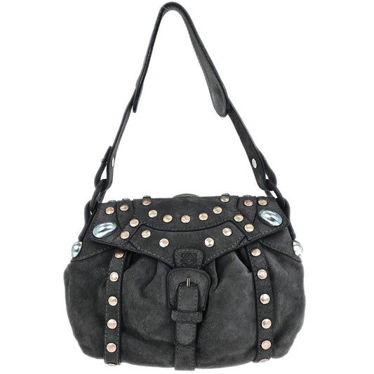 Loewe Gray Suede Studded Shoulder Bag