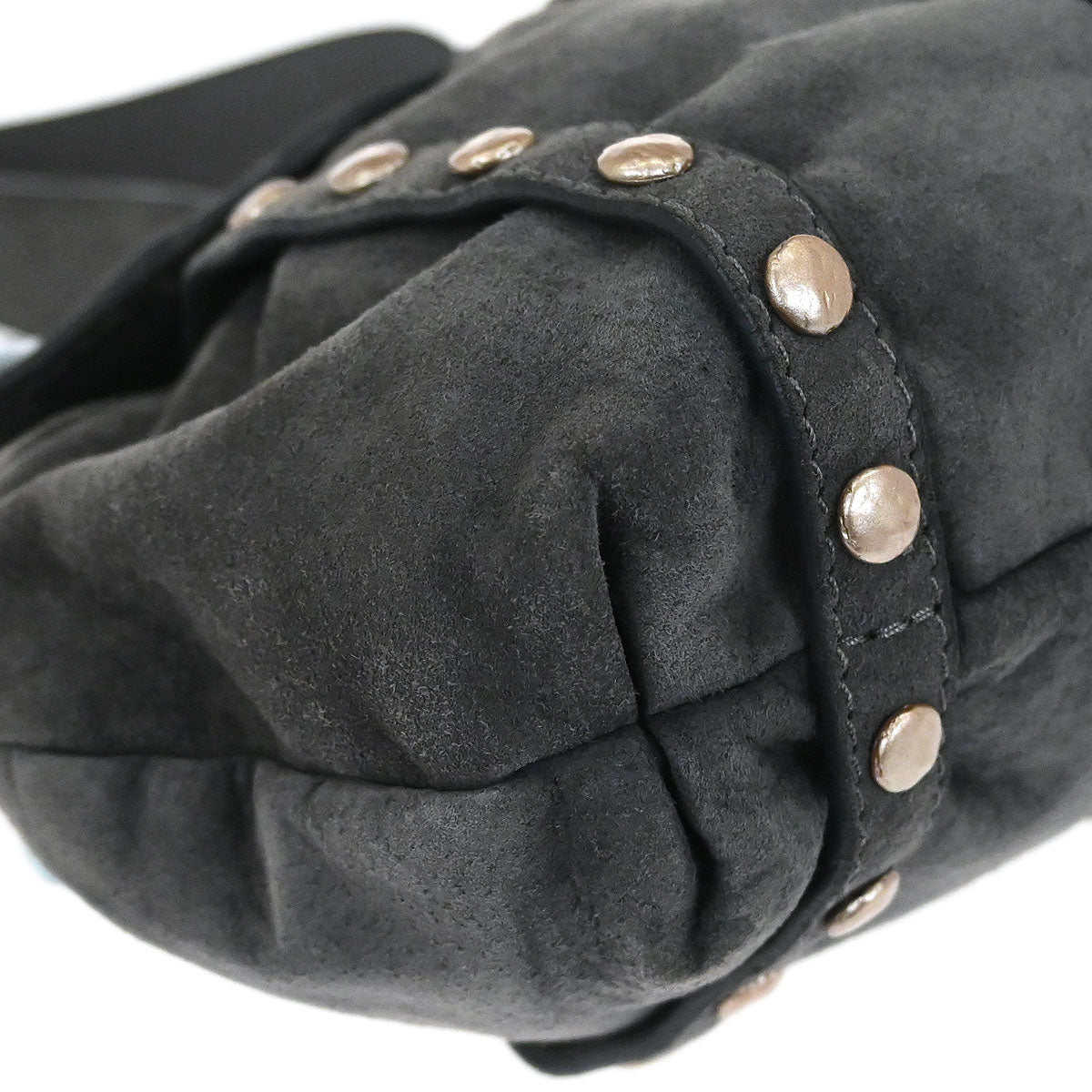 Loewe Gray Suede Studded Shoulder Bag