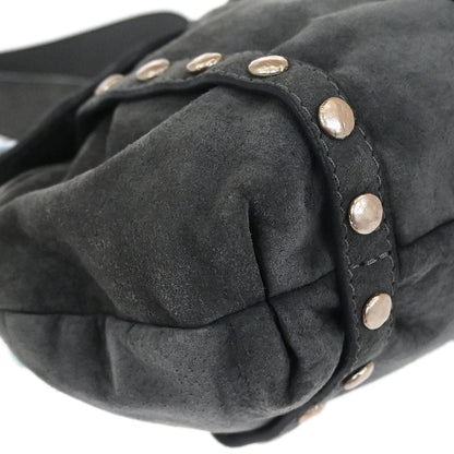 Loewe Gray Suede Studded Shoulder Bag