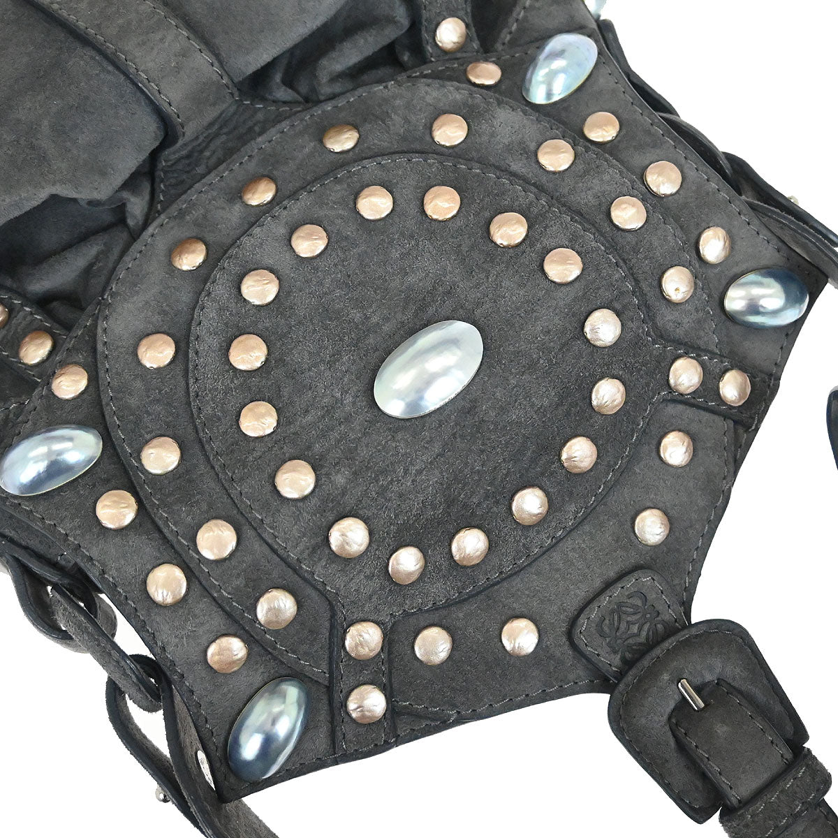 Loewe Gray Suede Studded Shoulder Bag