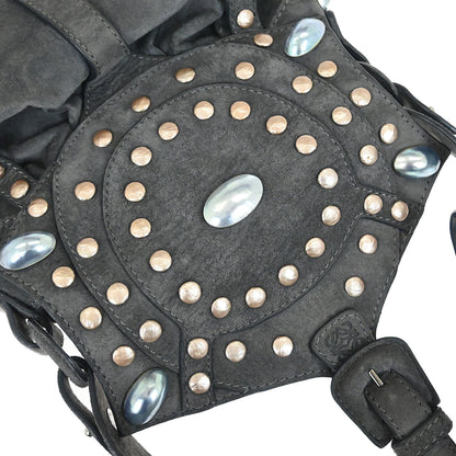 Loewe Gray Suede Studded Shoulder Bag