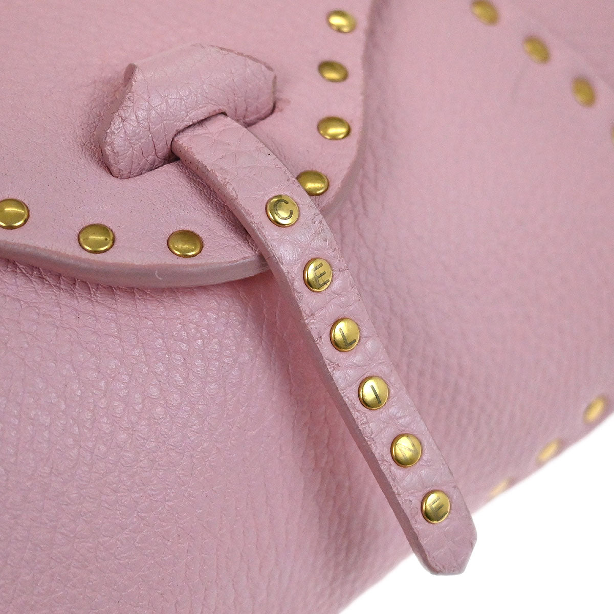 Celine Pink Leather Studded Shoulder Bag