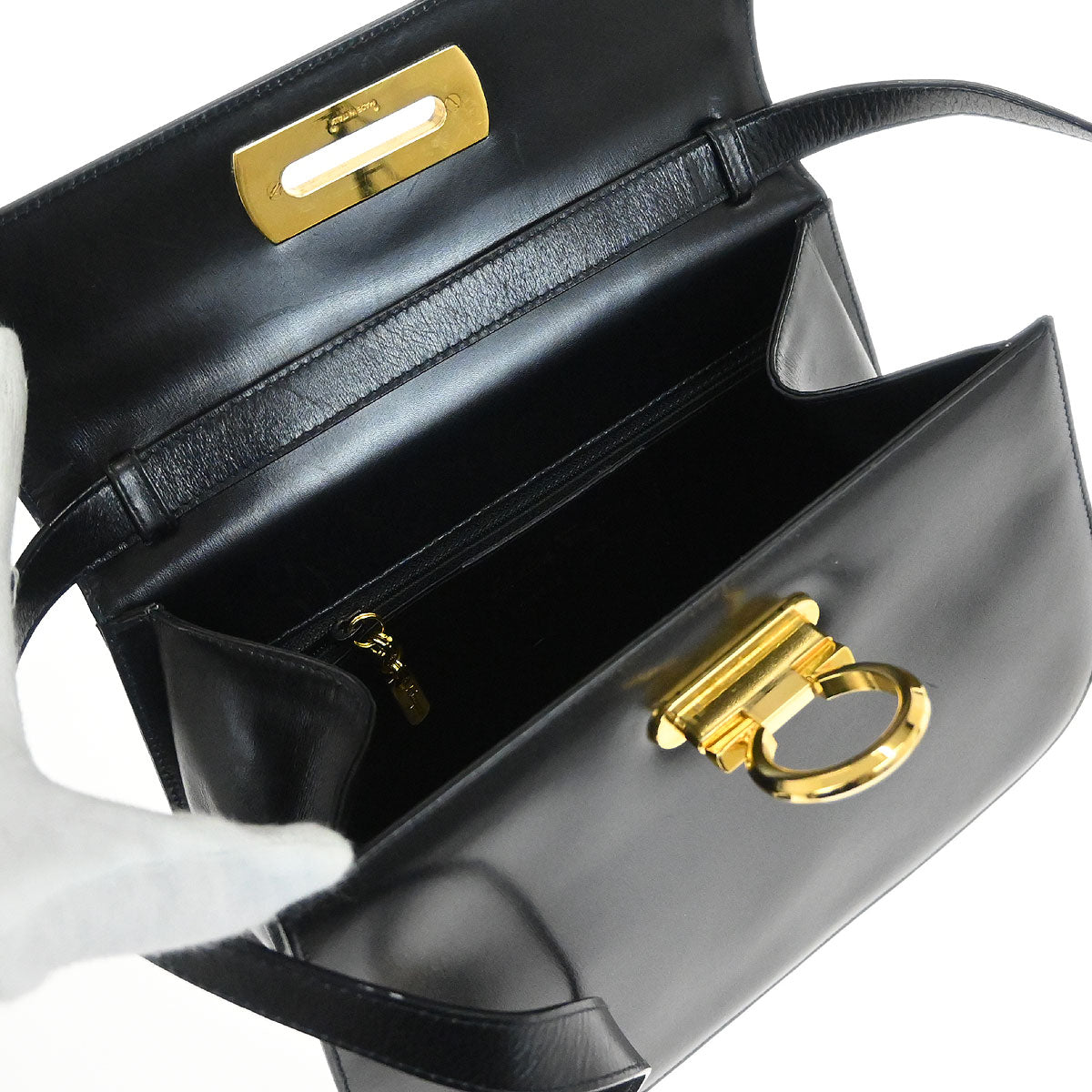 Salvatore Ferragamo Black Gancini Shoulder Bag