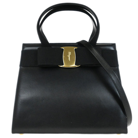 Salvatore Ferragamo Black Vara Bow 2way Shoulder Handbag