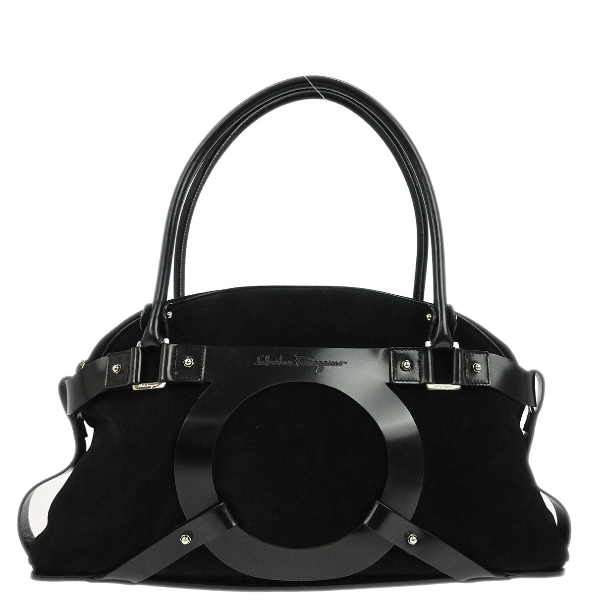Salvatore Ferragamo Black Suede Gancini Handbag
