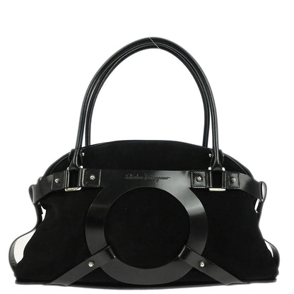 Salvatore Ferragamo Black Suede Gancini Handbag