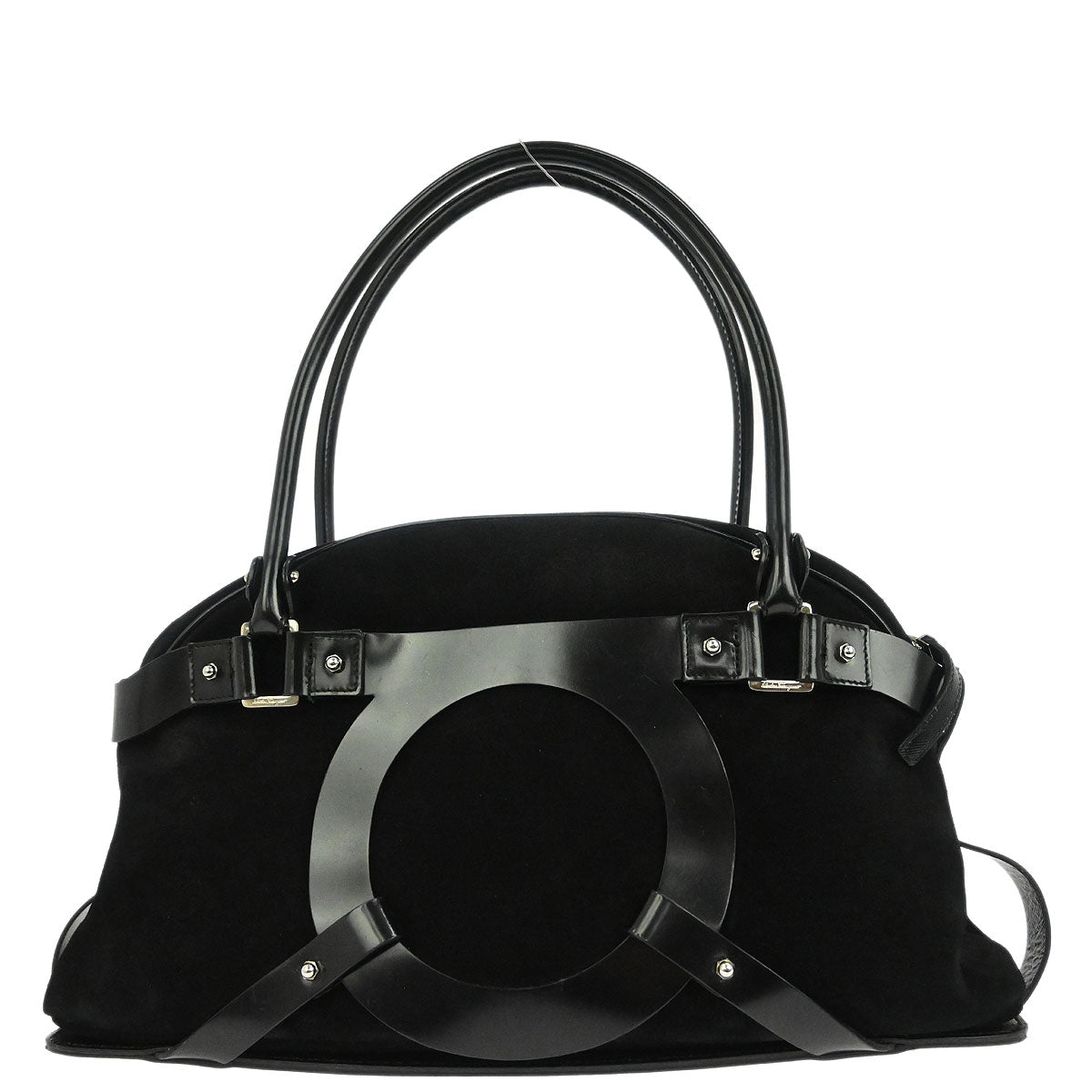 Salvatore Ferragamo Black Suede Gancini Handbag