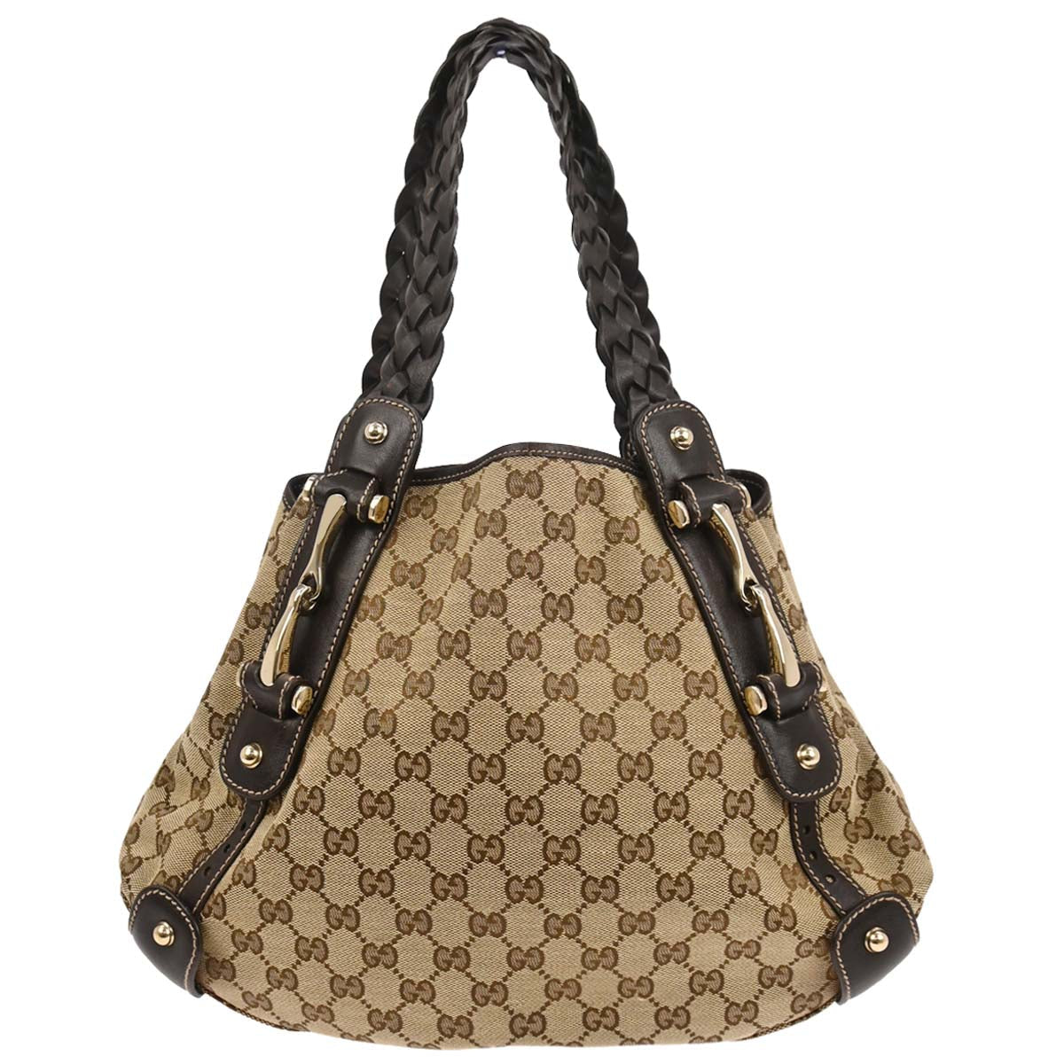 Gucci Beige Canvas GG Horsebit Handbag