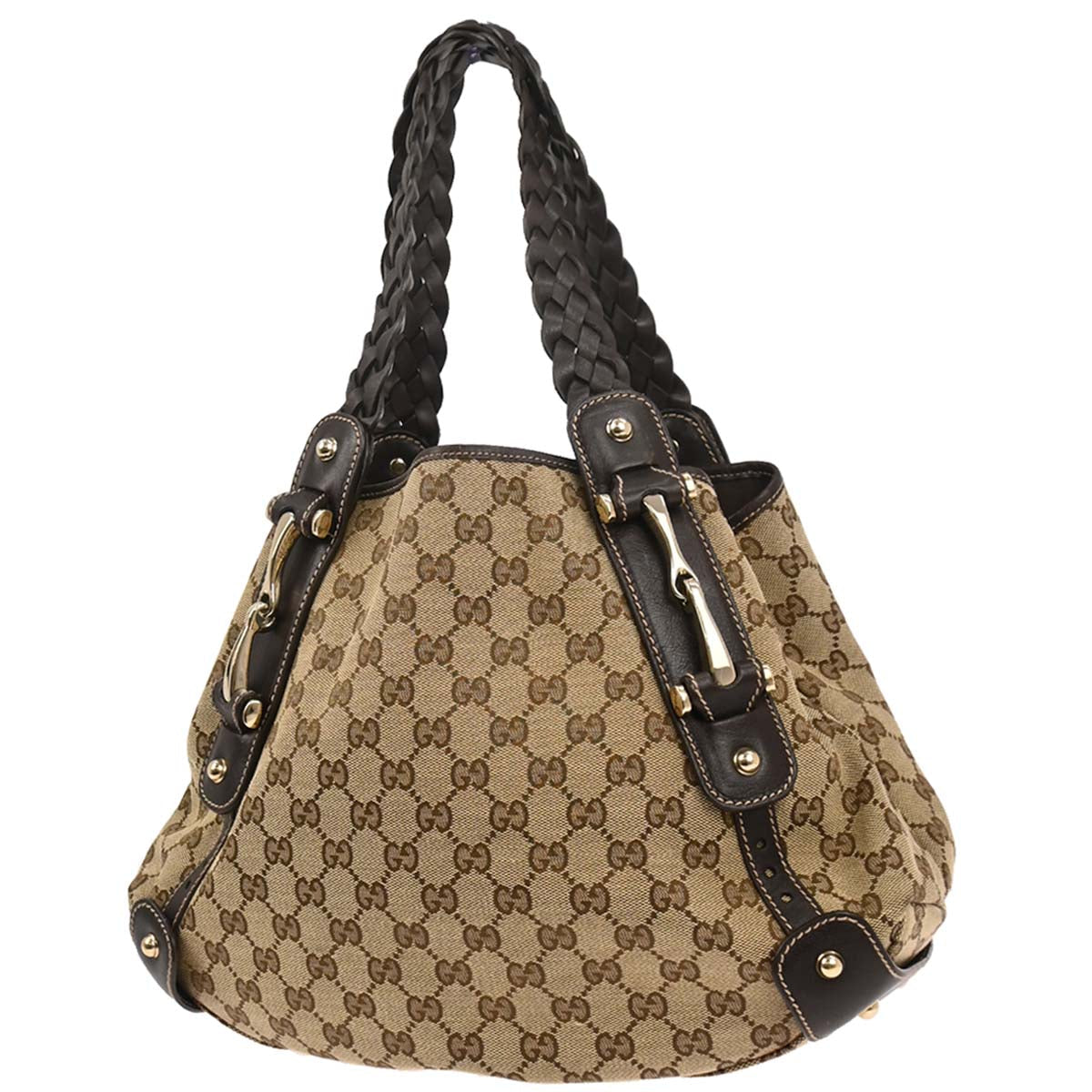 Gucci Beige Canvas GG Horsebit Handbag