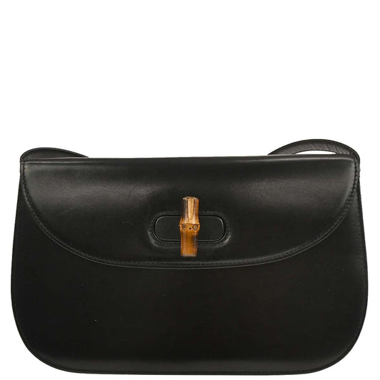 Gucci Black Leather Bamboo Shoulder Bag