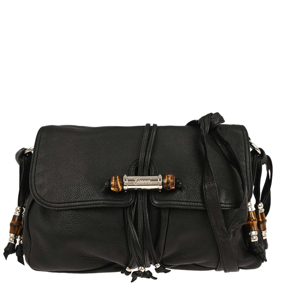 Gucci Black Leather Jungle Bamboo Shoulder Bag