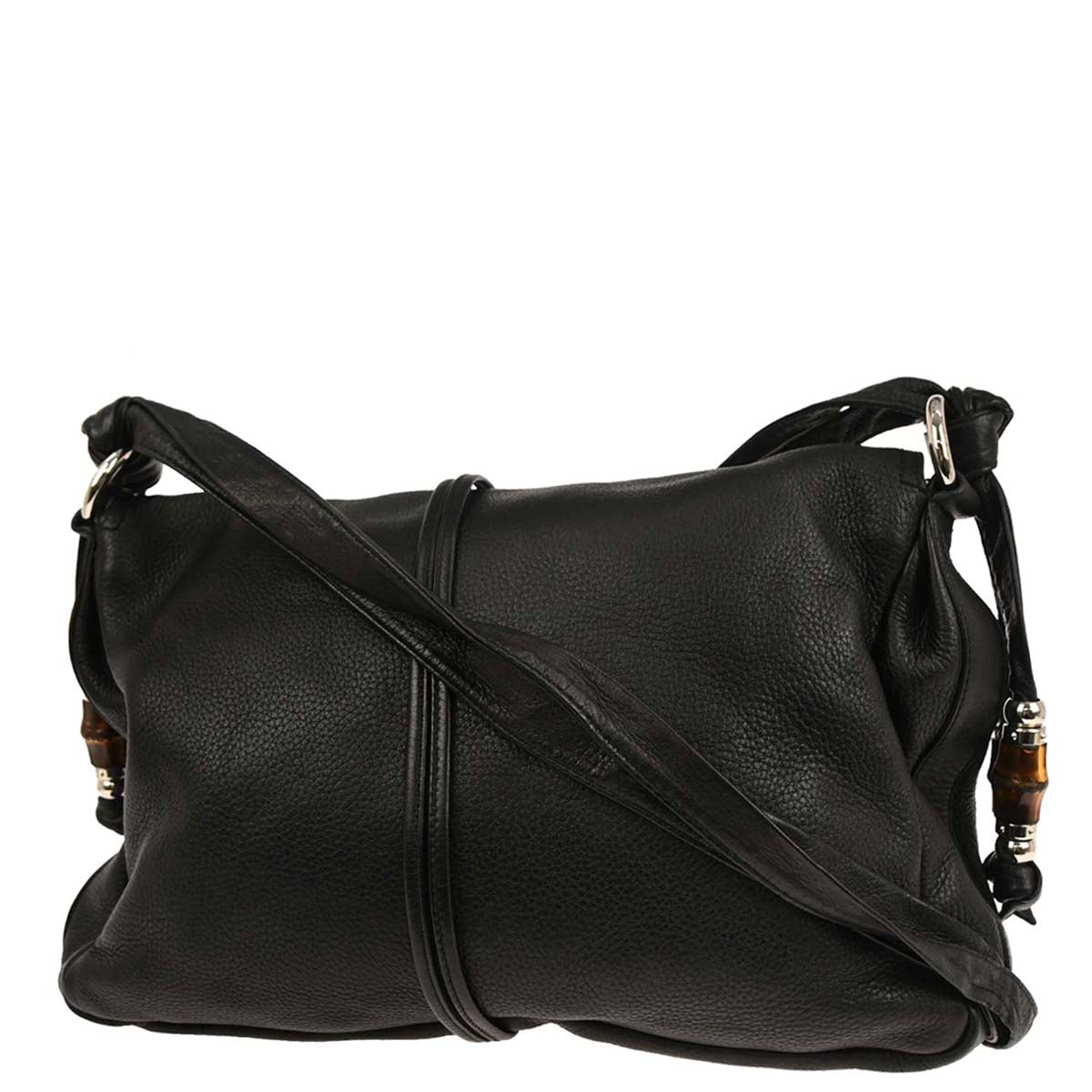 Gucci Black Leather Jungle Bamboo Shoulder Bag