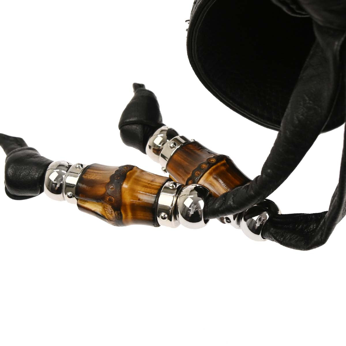 Gucci Black Leather Jungle Bamboo Shoulder Bag